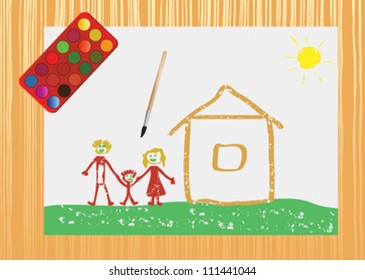 Child drawing. Happy family