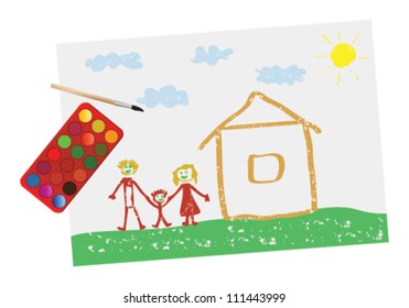 Child drawing. Happy family