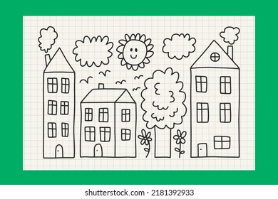 Child Drawing Home and Environment Composition Illustration