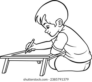 child is drawing line vector illustration isolated on white background