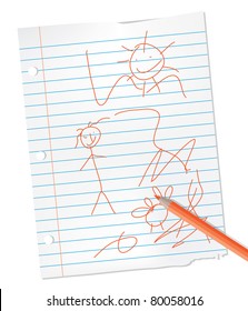 child drawing on lined paper vector illustration