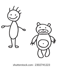 Child drawing outline illustration image. 
Hand drawn image artwork of child drawing. 
Simple cute original logo.
Hand drawn vector illustration for posters, cards, t-shirts.