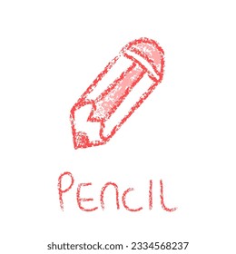 Child drawing pencil with crayon texture, pastel color pencil doodle vector illustration