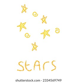 Child drawing stars with crayon texture, pastel color pencil doodle vector illustration