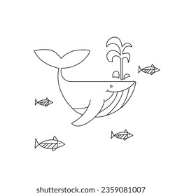 Dibujos para niños con crayón. Dibujo de garabatos para niños, dibujo de crayones para niños y ilustración de ballenas y peces dibujados a mano doodle de lápiz pastel ilustración vectorial