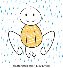 child drawn happy frog soaking in rain.business concept.