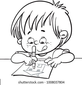 Child draws in art class