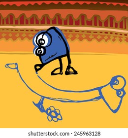 Child draws on the asphalt. Vector illustration