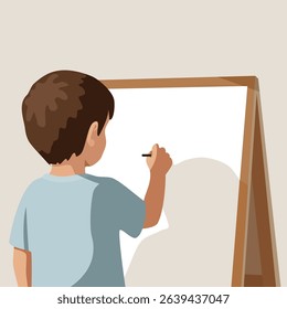 child draws on an easel