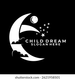 Plantilla de Vector de diseño de logotipo de sueño infantil. Icono de diseño del logotipo de Crescent Moon