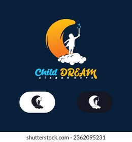 Child dream logo vector illustration . Dream on the moon logo design template. icon, emblem, colorfull.