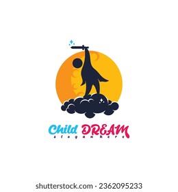 Ilustración vectorial del logotipo del sueño infantil. Sueña con la plantilla de diseño del logotipo de la luna. icono, emblema, colorido.