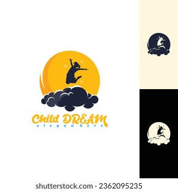 Child dream logo vector illustration . Dream on the moon logo design template. icon, emblem, colorfull.