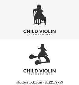 child dream violin logo design template illustration vector