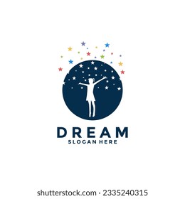 Child dreams logo designs concept vector, Kids Education logo symbol, Children Reaching star logo template