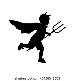 child dressed as devil, boy in halloween costume, silhouette - vector illustration	