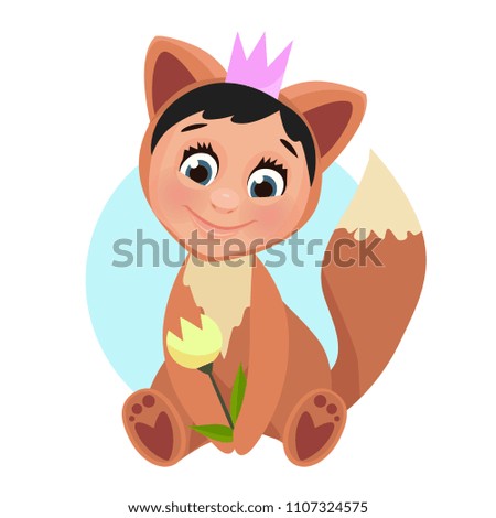 ?ute child dressed in a fox dress. Vector illustration isolated on white background.