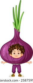 A child dressed as a giant purple onion