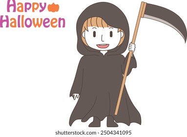 child dressed up as grim reaper for Halloween