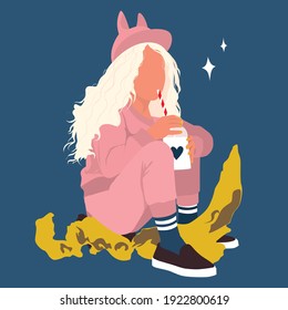 child dressed as a hare on a blue background. flat vector image.