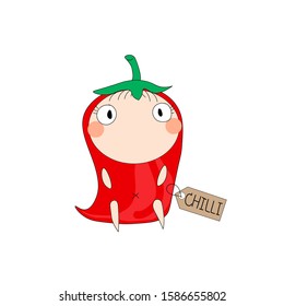 Child dressed like fresh vegetable.