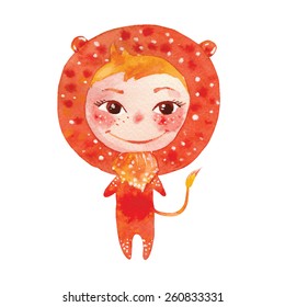 child dressed as a lion drawing by watercolor, vector