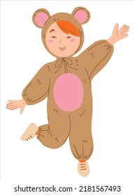 Child dressed as a teddy bear for Halloween. Colorful vector illustration in flat style. Children's scary costume party.