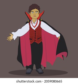 Child dressed in vampire costume for Halloween.