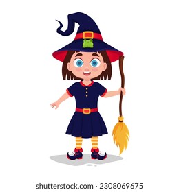 Child dressed as a witch goes to Halloween