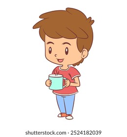 Child drinking hot beverage, vector illustration