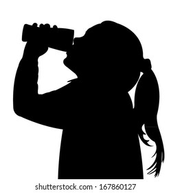 a child drinking water, silhouette vector 