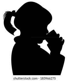 a child drinking water, silhouette vector 