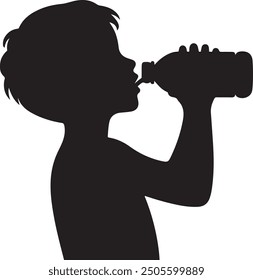 A Child drinking water, silhouette vector design