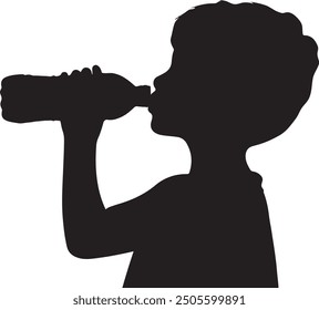 A Child drinking water, silhouette vector design