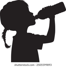 A Child drinking water, silhouette vector design