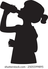 A Child drinking water, silhouette vector design