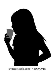 a child drinking water, silhouette vector