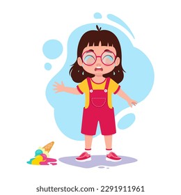 Child dropped ice cream. Vector illustration