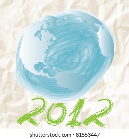 Child Earth doodle - 2012 year wall vector numbers on crumpled paper