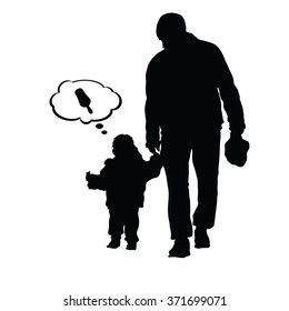 child eat ice cream with father illustration silhouette