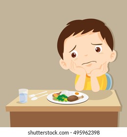 Child Eating Boring Food. Cute Little Boy Bored With Food.bored Kids.Boy Bored Eating.