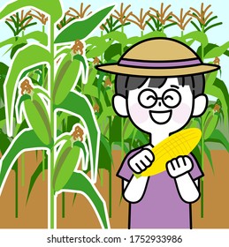 A child eating delicious corn in a cornfield