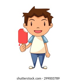 Child eating ice cream, vector illustration