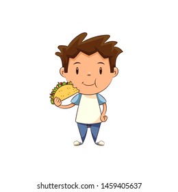 Child Eating Taco, Cute Kid Fast Food