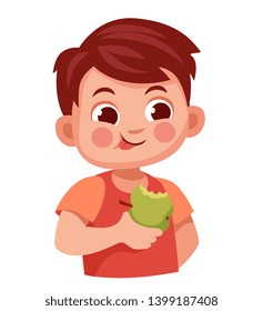 child eats a green Apple with a good appetite.