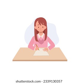 Child Education and Creativity concept. Young kid is Learning, Drawing, do School work. Young Kid Practice Writing Illustration 