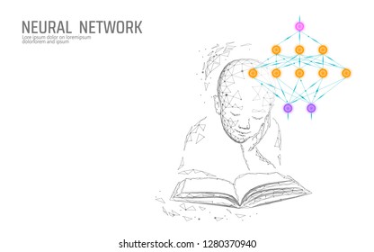 Child education online concept. Artificial neural network technology science medicine cloud computing. AI 3D abstract biology system. Polygonal blue glowing vector illustration
