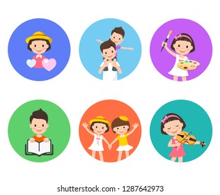 Child Education Vector. Happy Childrens Activity.