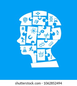 Child education.Children Learn to think. Child outline with education icons.  The file is saved in the version AI10 EPS