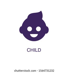 Child element in flat simple style on white background. Child icon, with text name concept template